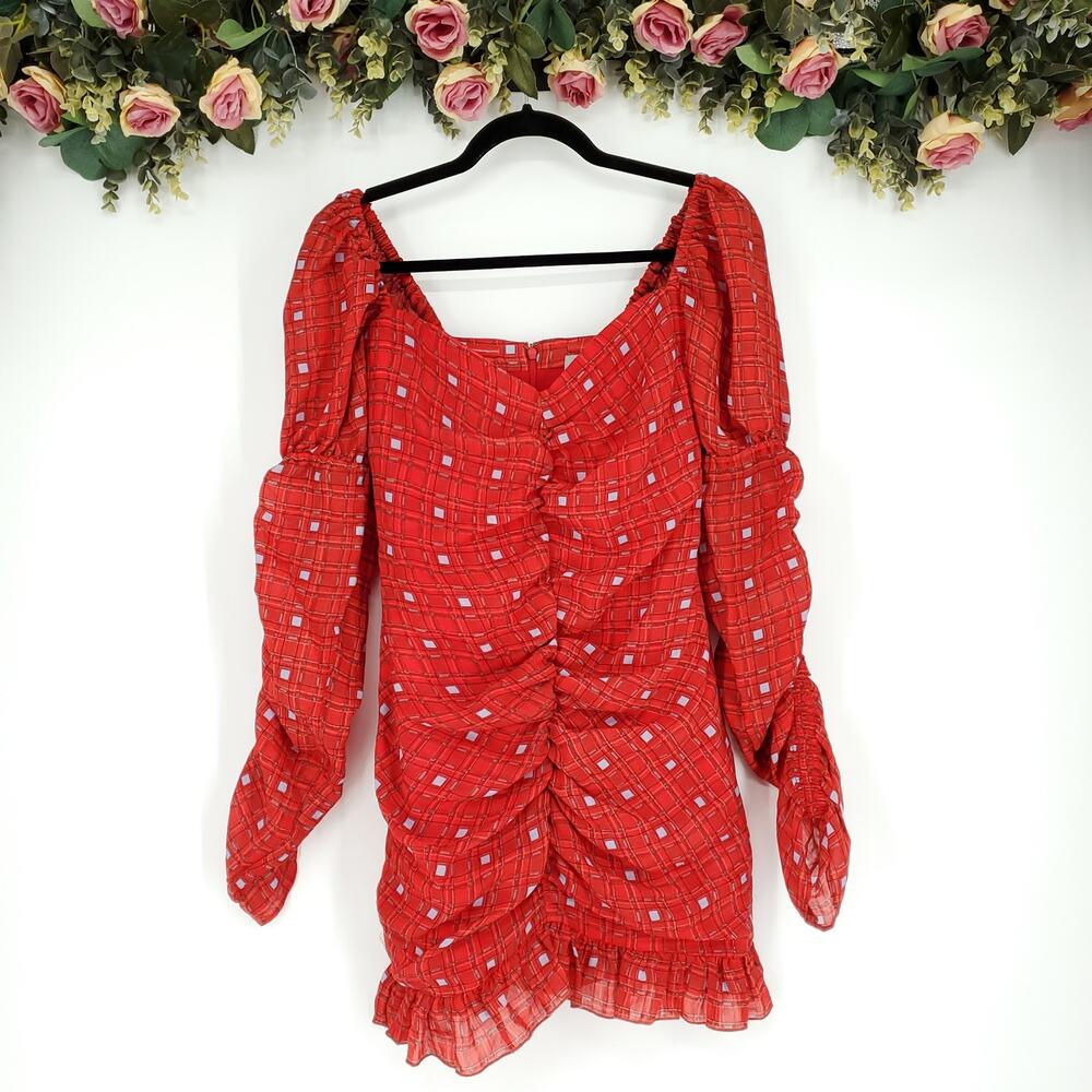 Finders Keepers Sorrento Ruched Long Sleeve Red Mini Dress Size XS NWOT
